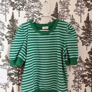 T.La Green and White Striped Short Sleeve Top